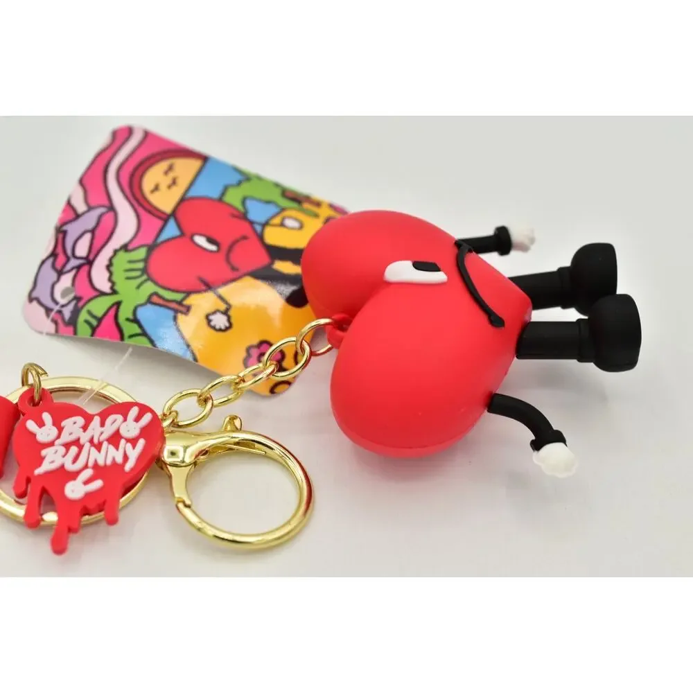 Bad Bunny Red Heart Silicone Metal Keychain Bundle Key Ring Purse Charm NEW NWT